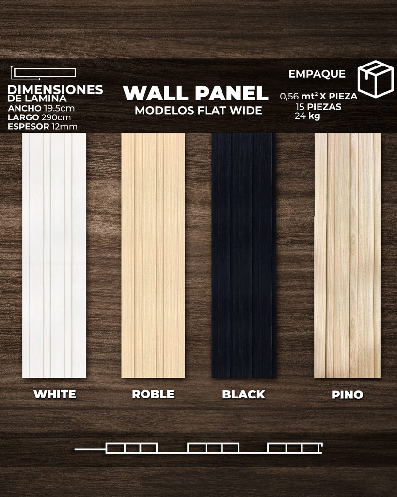 WALL PANEL FLAT WIDE  (2,90 x 19,5 x 12mm) Pieza 0,56 mt²