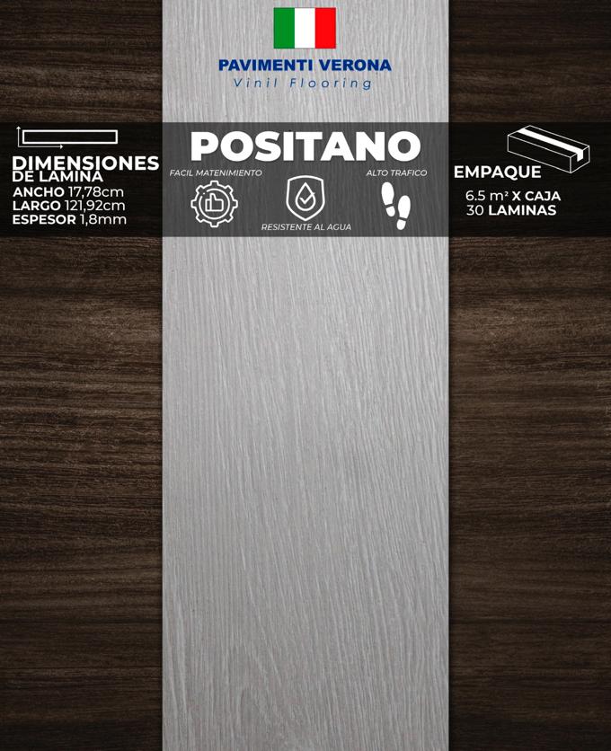 PISOS VINIL PAVIMENTI VERONA (POSITANO) 1,8mm (6,5m2/Caja)  (Precio/mt² Con Pegamento) 