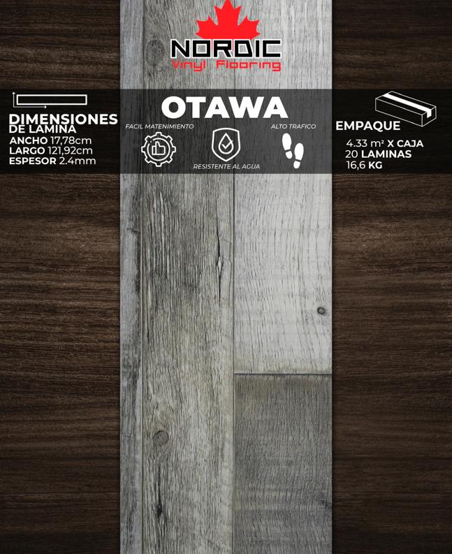 PISOS VINIL NORDIC (OTAWA) 2,4mm (4,33m2/Caja)  (Precio/mt² Con Pegamento) 