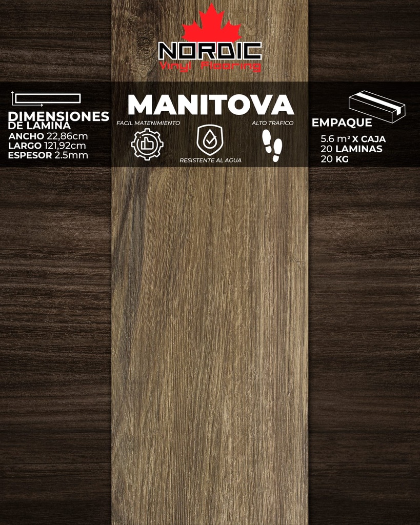 PISOS VINIL NORDIC (MANITOVA) 2,5mm (5,6m2/Caja) (Precio/mt² Con Pegamento)