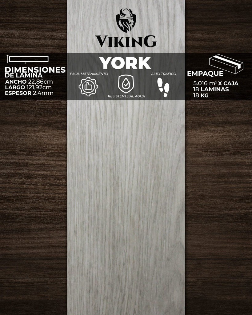 PISOS VINIL VIKING (YORK) 2,4mm (5,016 mt2/Caja) (Precio/mt² Con Pegamento)
