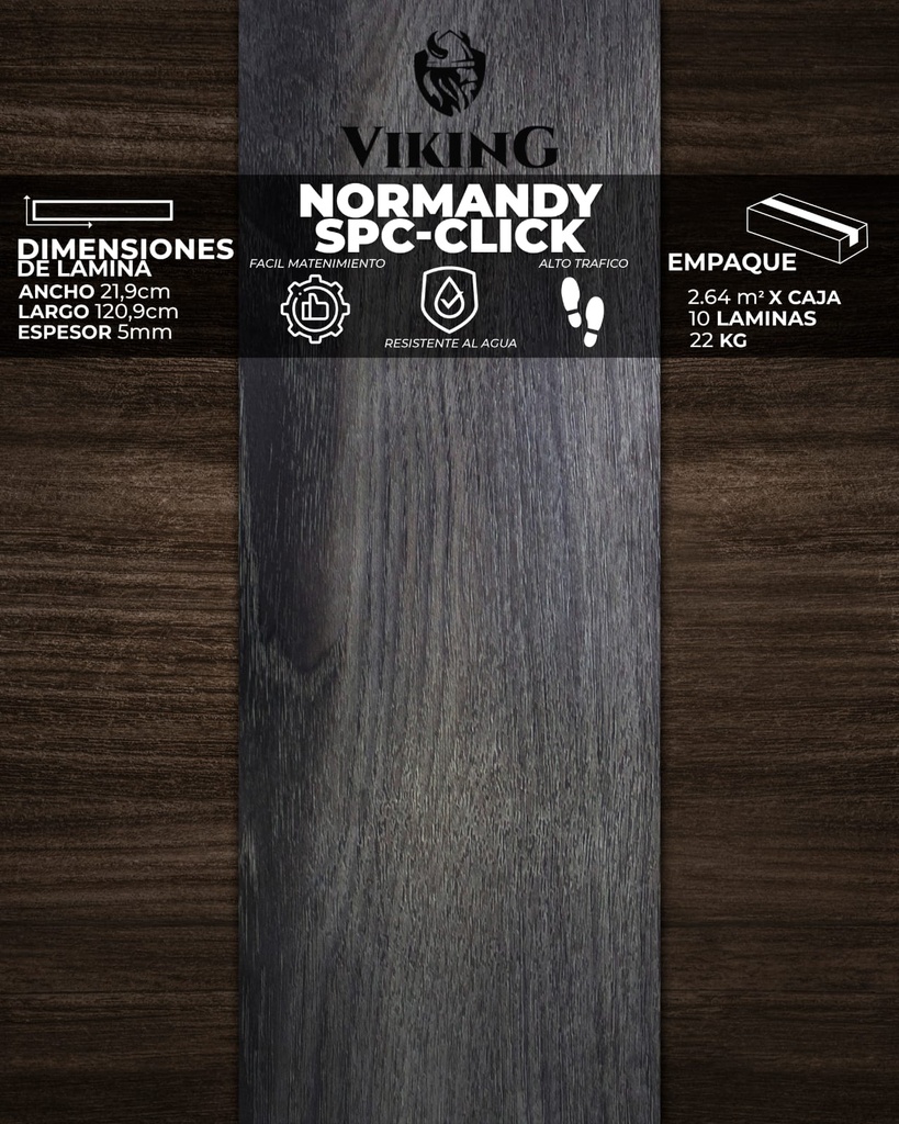 PISOS VINIL VIKING (NORMANDY - CLICK) 5mm (2,64 mt2/Caja)  (Con Moldura PVC y RP PVC) *
