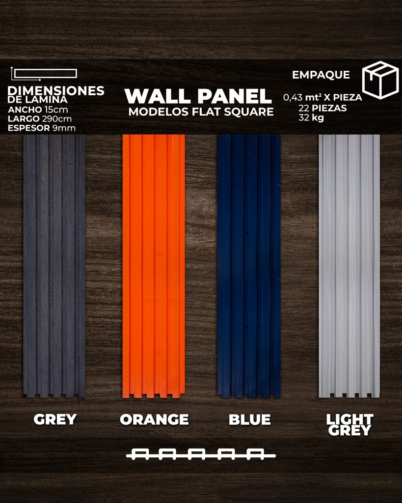 Wall Panel Modelo Flat Square (2,50 x 15 x 9mm) Pieza 0,43 mt²