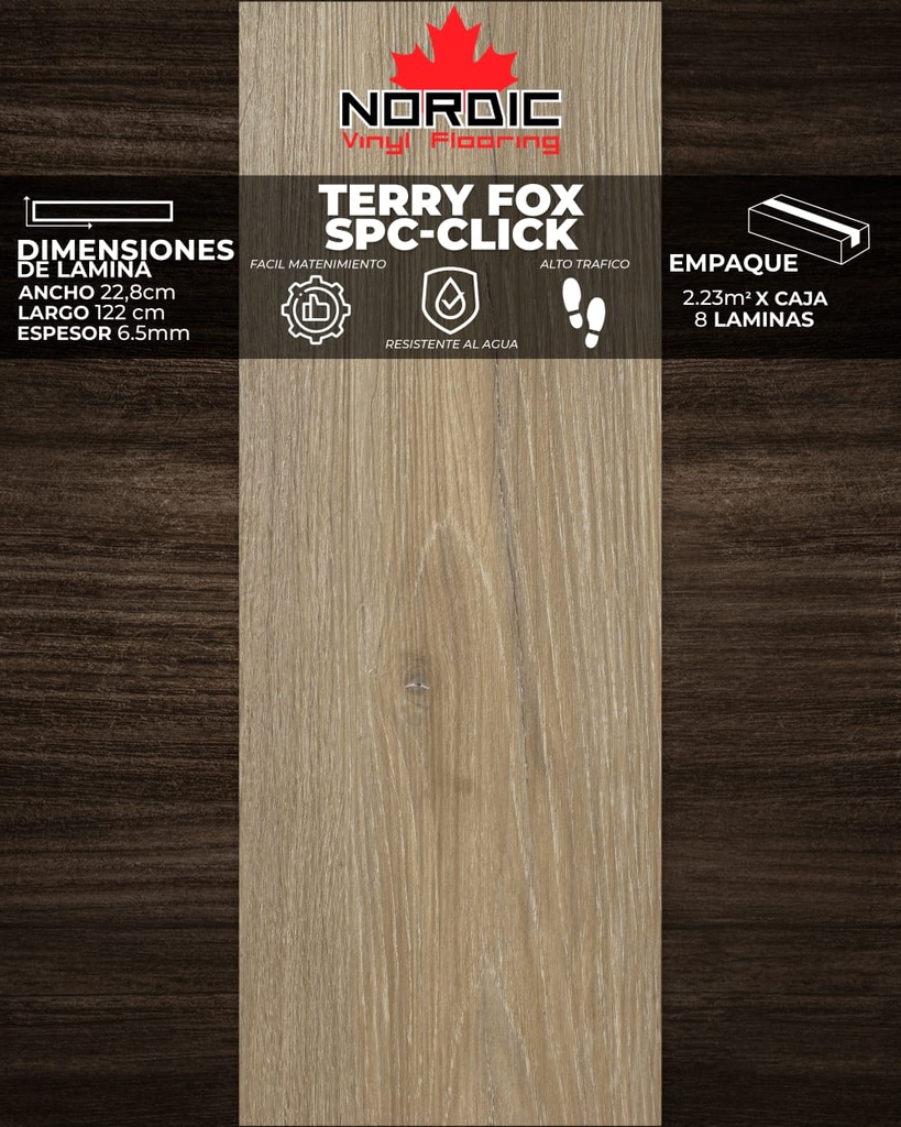 VINIL NORDIC CLICK (TERRY FOX) 6,5mm (2,23m2/Caja) (Con Moldura PVC y RP PVC)