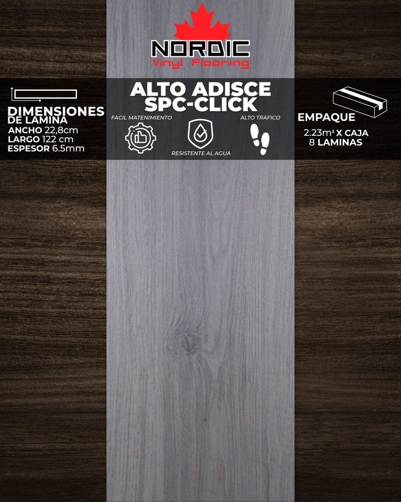 VINIL NORDIC CLICK (ALTO ADISCE) 6,5mm (2,23m2/Caja) (Con Moldura PVC y RP PVC)
