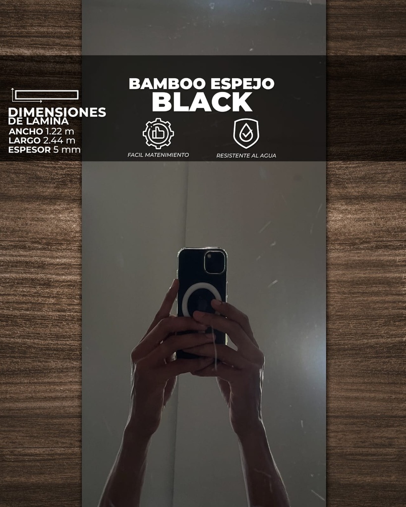 LAMINAS BAMBOO Charcoal Mirror PVC (2,44 x 1,22 x 5mm)