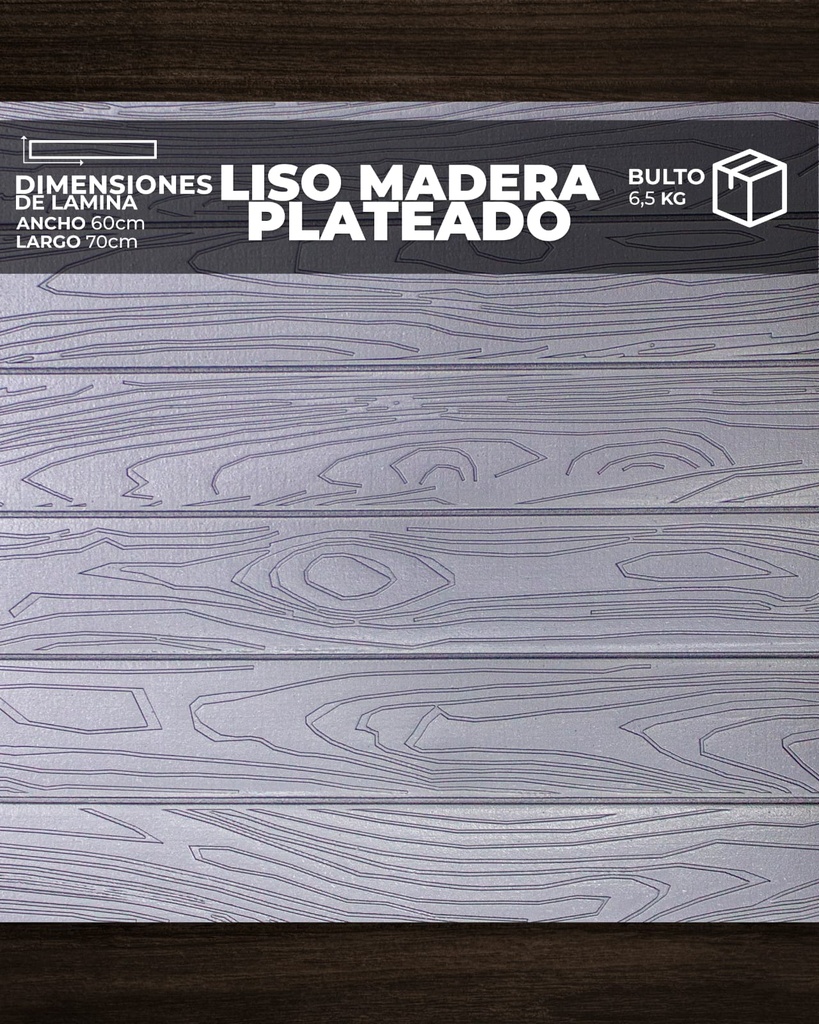 [LS0116] PANEL 3D LISO MADERA PLATEADO (0,70cm x 0,70cm)
