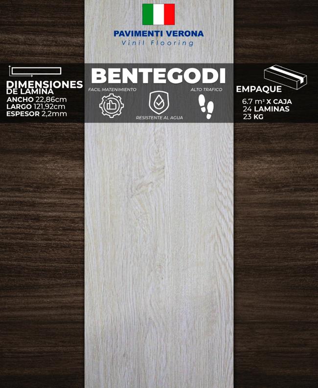 [PV0006] PISOS VINIL PAVIMENTI VERONA (BENTEGODI) 2,2mm (6,7m2/Caja)  (Precio/mt² Con Pegamento) 