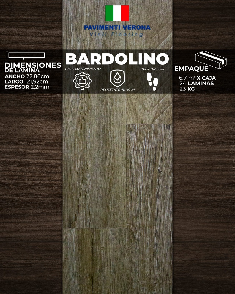 [PV0009] PISOS VINIL PAVIMENTI VERONA (BARDOLINO) 2,2mm (6,7m2/Caja) (Precio/mt² Con Pegamento) 