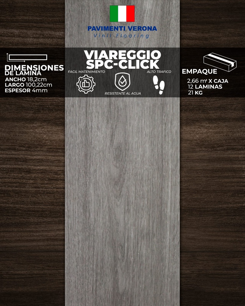 [PV0018] PISOS VINIL PAVIMENTI VERONA (VIAREGGIO - CLICK) 4mm  (2,66m2/Caja)  (Precio/mt² Con foam)