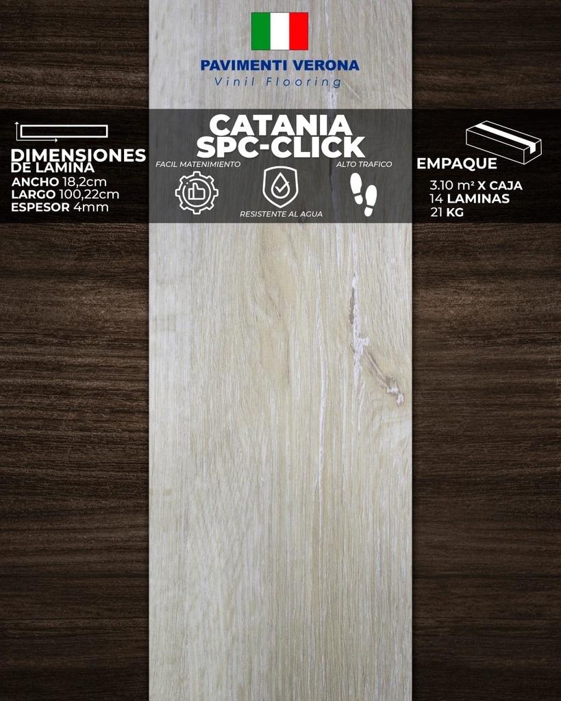 [PV0021] PISOS VINIL PAVIMENTI VERONA (CATANIA - CLICK) 4mm  (3,10m2/Caja) (Precio/mt² Con foam)