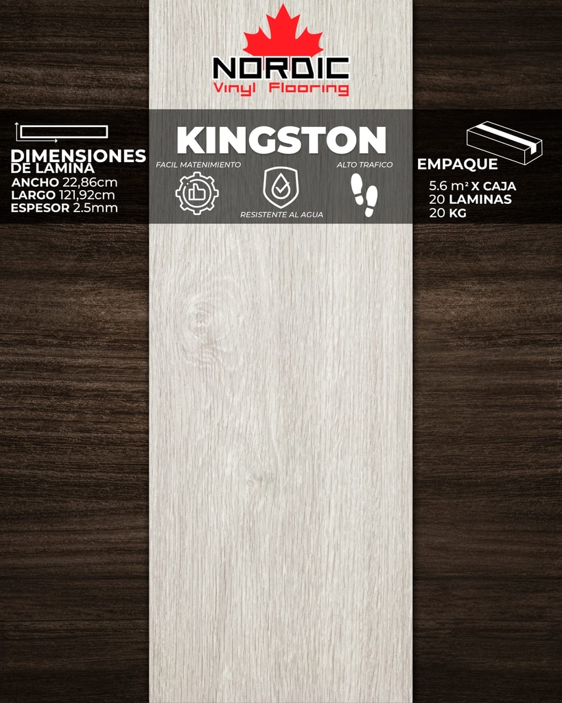 [PV0030] PISOS VINIL NORDIC (KINGSTON) 2,5mm (5,6m2/Caja)  (Precio/mt² Con Pegamento)
