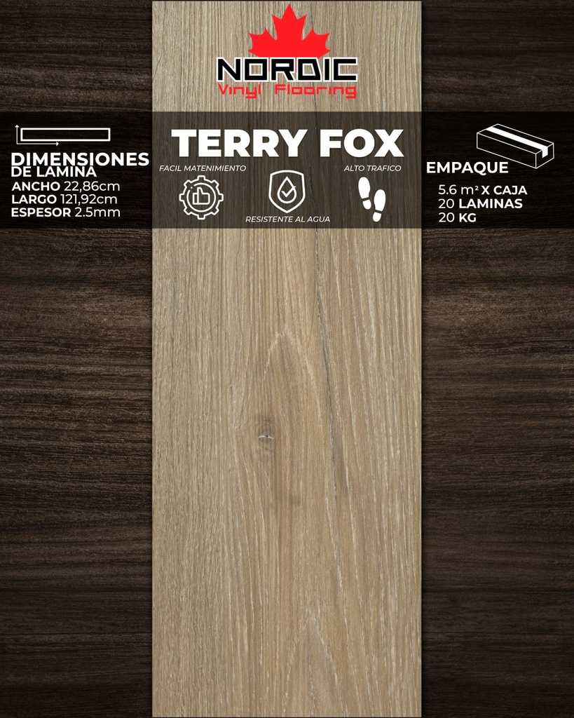 [PV0034] PISOS VINIL NORDIC (TERRY FOX) 2,5mm (5,6m2/Caja) (Precio/mt² Con Pegamento)