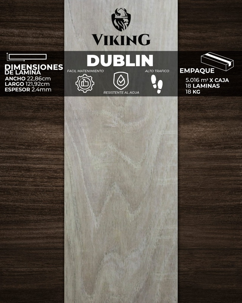 [PV0041] PISOS VINIL VIKING (DUBLIN) 2,4mm (5,016 mt2/Caja)  (Precio/mt² Con Pegamento)