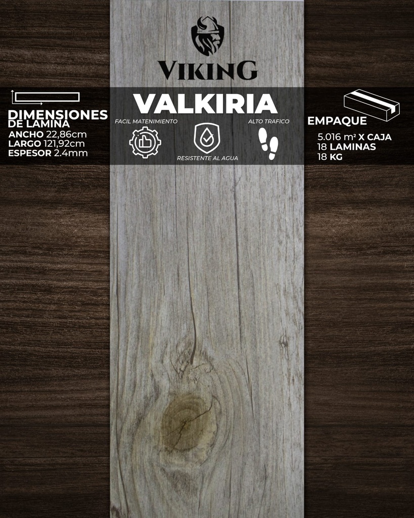 [PV0047] PISOS VINIL VIKING (VALKIRIA) 2,4mm (5,016 mt2/Caja) (Precio/mt² Con Pegamento)