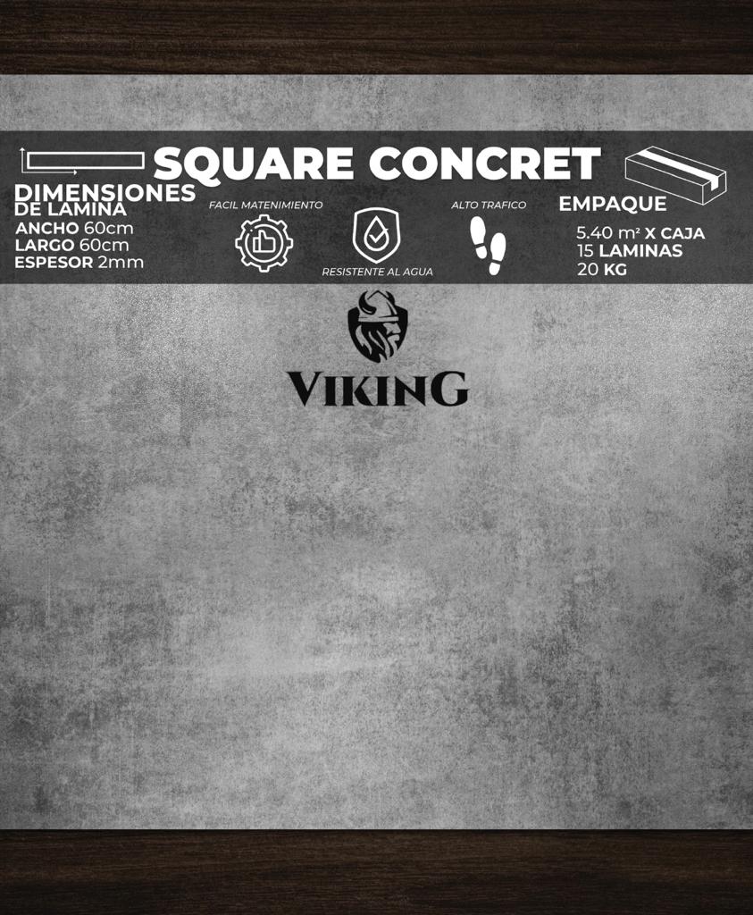 [PV0053] PISOS VINIL VIKING (SQUARE CONCRET) 2mm, 60X60 (5,40 mt2/Caja) (Precio/mt² Con Pegamento)