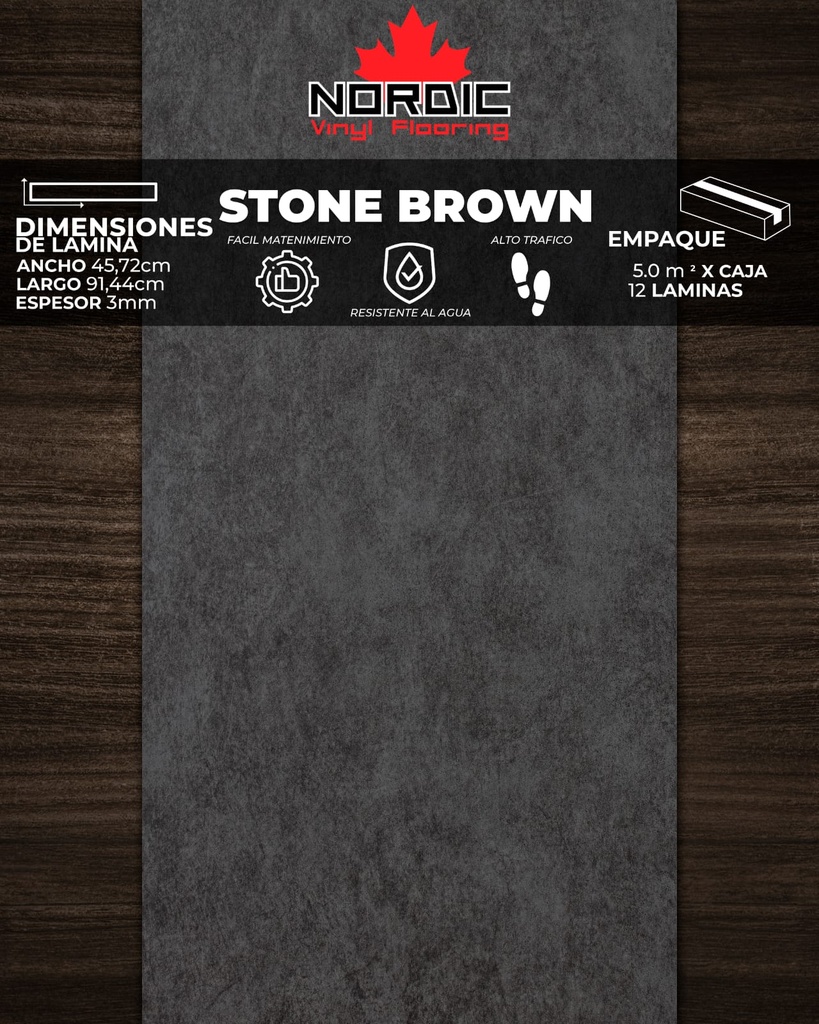 [PV0056] PISOS VINIL NORDIC STONE (STONE BROWN) 3mm, 45,72 X 91,44 (5m2/Caja) (Precio/mt² Con Pegamento)