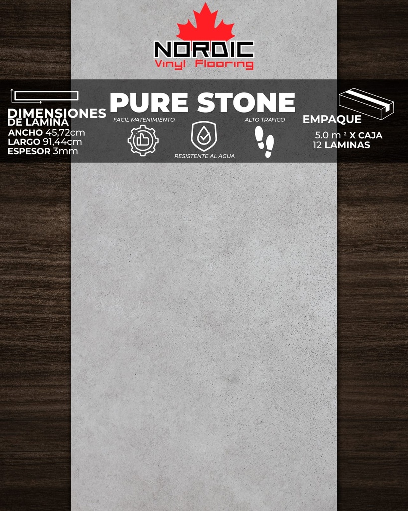 [PV0057] PISOS VINIL NORDIC STONE (PURE STONE) 3mm,  45,72 X 91,44 (5m2/Caja) (Precio/mt² Con Pegamento)