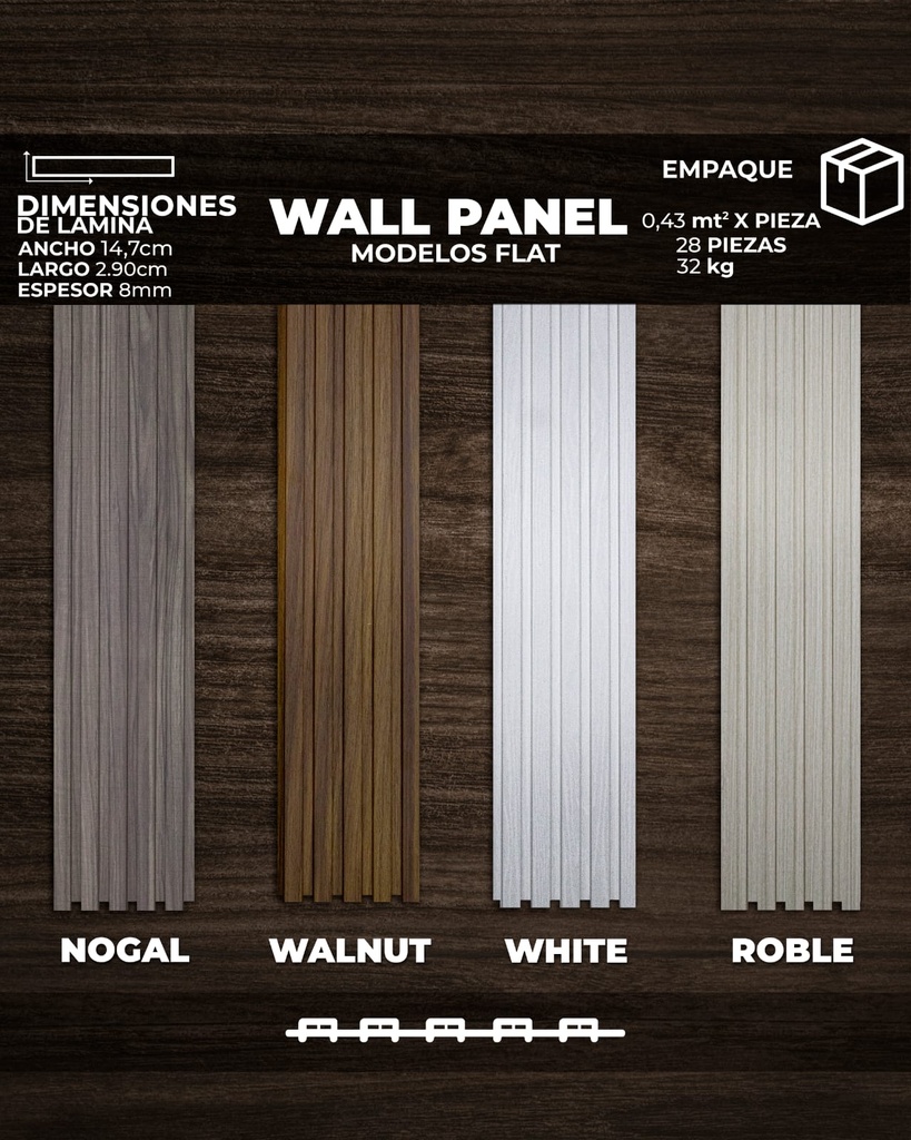 Wall Panel Modelo Flat (2,50 x 15 x 9mm) Pieza 0,43 mt²