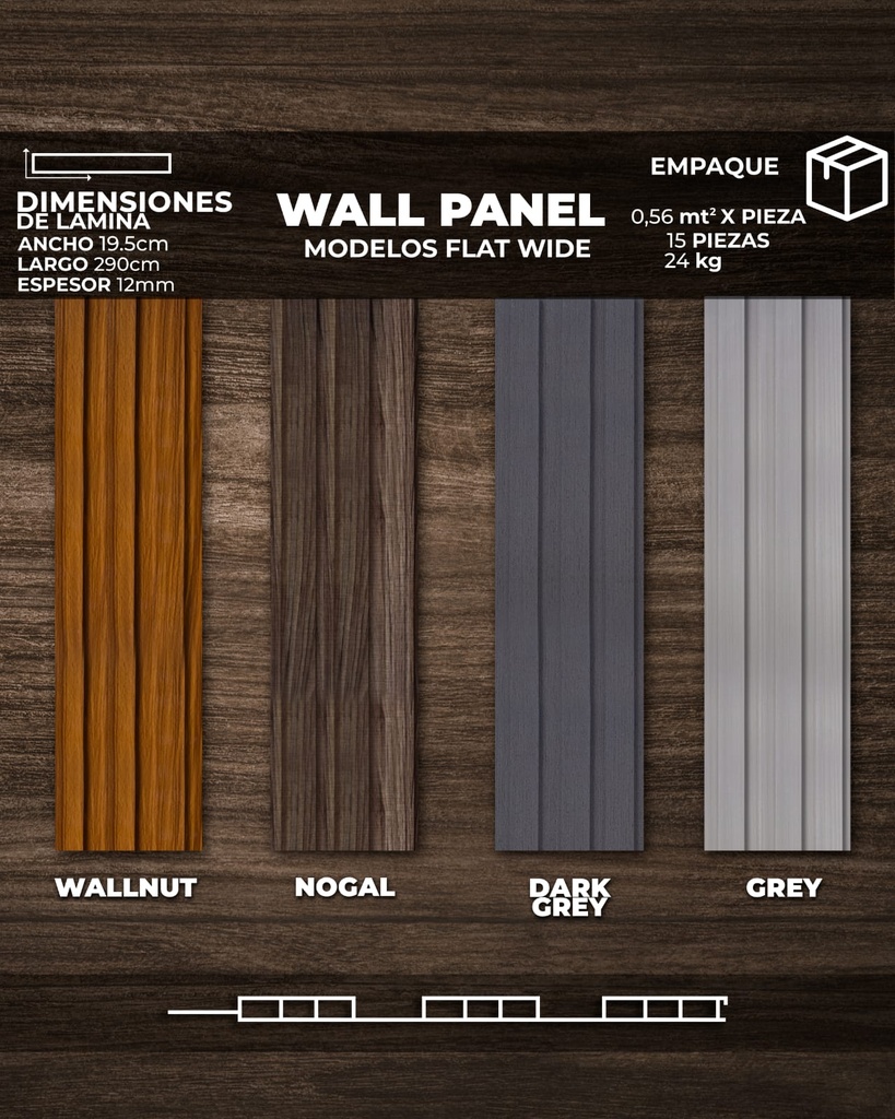 WALL PANEL FLAT WIDE  (2,90 x 19,5 x 12mm) Pieza 0,56 mt²