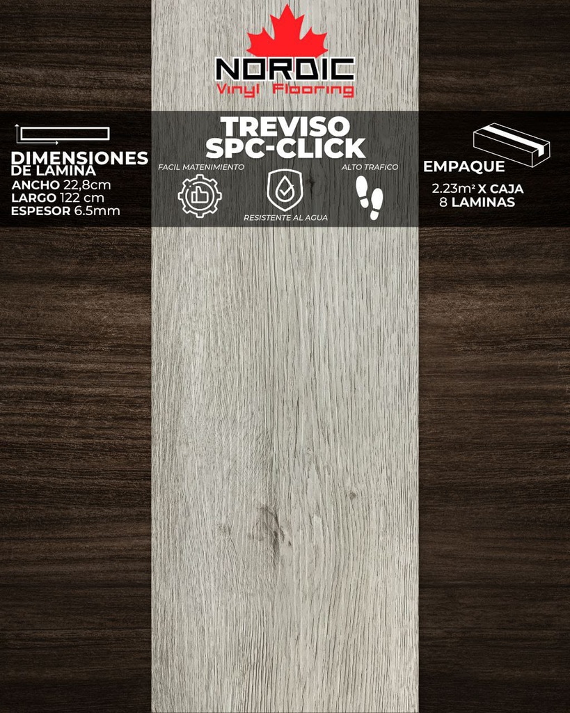[PVC000-4] VINIL NORDIC CLICK (TREVISO) 6,5mm (2,23m2/Caja) (Con Moldura PVC y RP PVC)