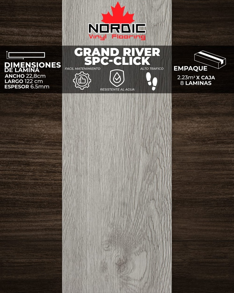 [PVC000-5] VINIL NORDIC CLICK (GRAND RIVER) 6,5mm (2,23m2/Caja) (Con Moldura PVC y RP PVC)