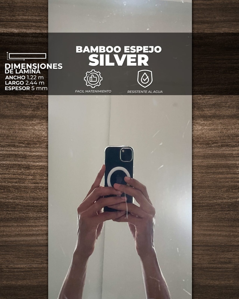LAMINAS BAMBOO Charcoal Mirror PVC (2,44 x 1,22 x 5mm)