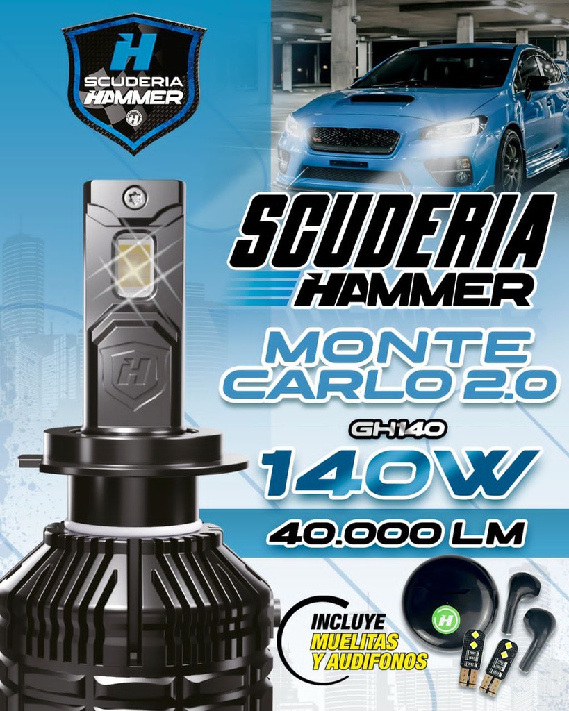 [HL2026] LUCES LED MONTE CARLO 2.0 SCUDERIA GH140 40.000LM 140W 9005 6500K