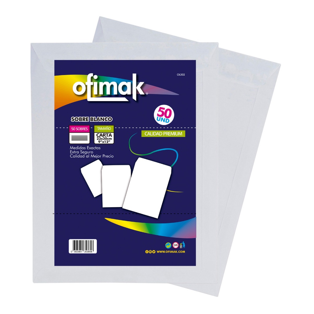 [OK302B] SOBRE BLANCO OFICIO PAQ 50 UNID