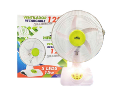 [LTV-8012FV] VENTILADOR DE MESA RECARGABLE -12" CON FAROS LED - EMERGENCIA - 2SPEED - PUERTO USB - 5 FAROS LED - 4 A 5 HORAS - GREEN